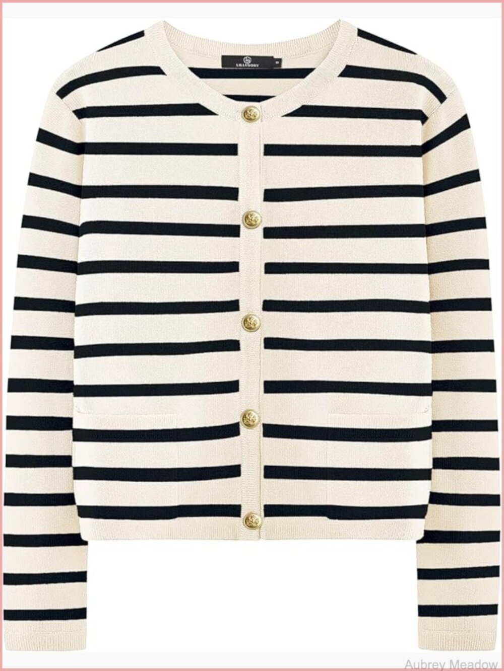 Cropped Cardigan Sweater with Gold Buttons Lightweight Open Front Long Sleeve